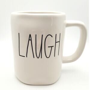 Rae Dunn LAUGH by Magenta #192 White Coffee Tea Mug Black Lettering